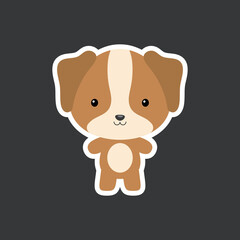 Cute funny baby dog sticker. Domestic adorable animal character for design of album, scrapbook, card, poster, invitation.