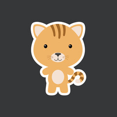 Cute funny baby cat sticker. Domestic adorable animal character for design of album, scrapbook, card, poster, invitation.