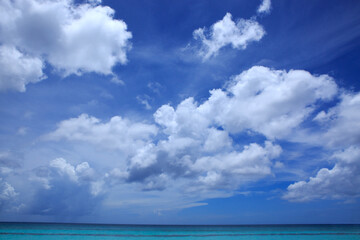 Caribbean sea and clouds sky. Travel background.