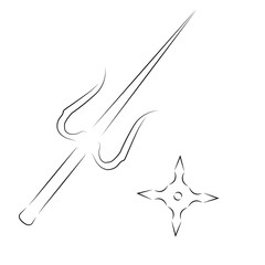The contour of the Japanese weapon Sai and Shuriken. Isolated on a white background. Vector graphics.