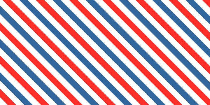 Barber colored liner background. Blue red vector pattern. Diagonal stripe pattern.