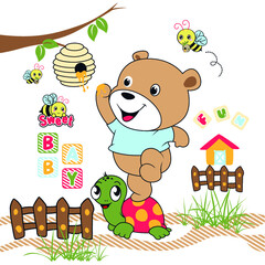 baby bear takes vector illustration of sweet honey