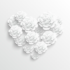  Beautiful paper flower in form of heart on a white background.