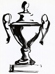Pencil drawing hand background . Single exotic cup of champion . Symbol of win	