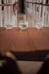 Beautiful flowers on table in wedding day