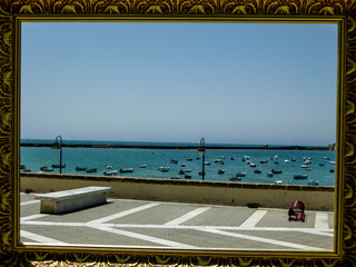 Beach art frame in the middle of the sea in Cádiz