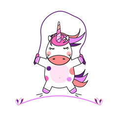 Unicorn funny jumping rope. Vector image. The illustration can be used for children's prints (for example, drawing on fabric, dishes or posters).