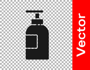 Black Hand sanitizer bottle icon isolated on transparent background. Disinfection concept. Washing gel. Alcohol bottle for hygiene. Vector Illustration