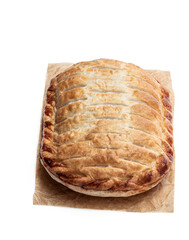 Puff pastry meat pie on isolated on white