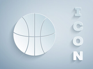 Paper cut Basketball ball icon isolated on grey background. Sport symbol. Paper art style. Vector Illustration
