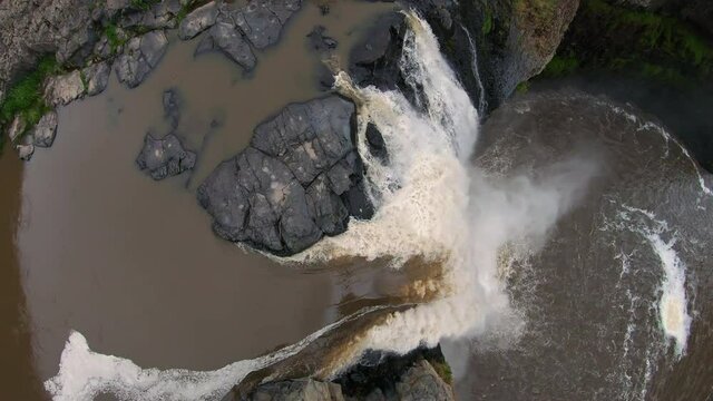 Stunning Palouse Falls Aerial Flying Over Edge of Canyon Waterfall