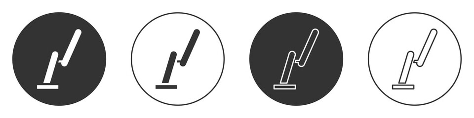 Black Windscreen wiper icon isolated on white background. Circle button. Vector Illustration