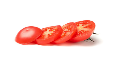 Slices of tasty tomato isolated on white background