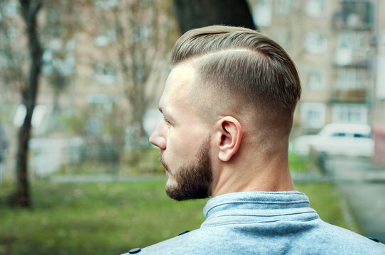 Sport Young Man With A Modern Trendy Fade Profile Haircut For Barbershop