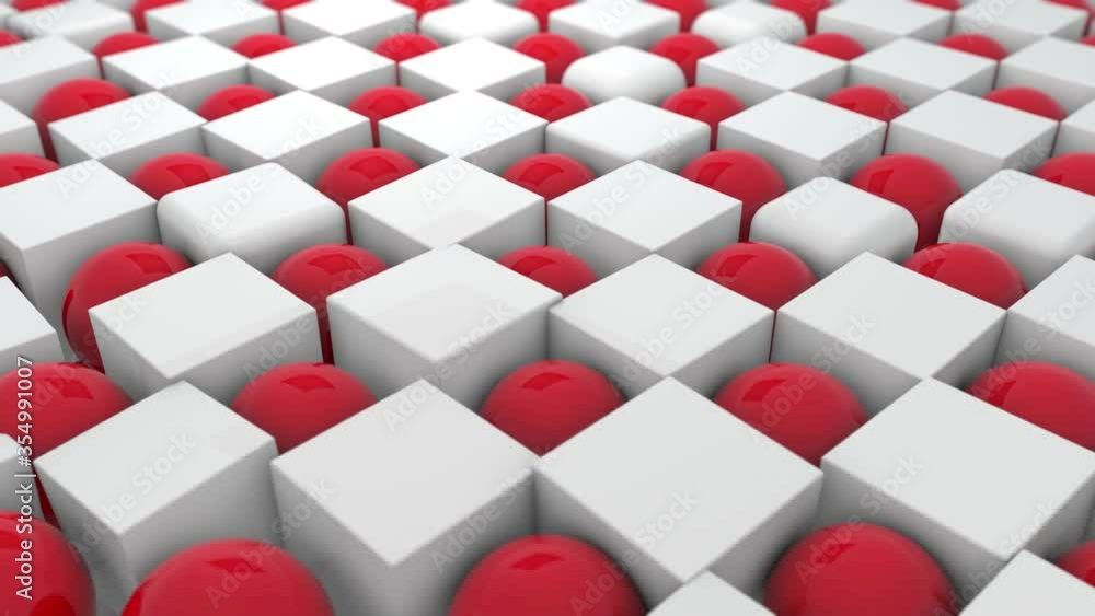 Poster abstract 4k animation of a geometric background of cubes and balls that are staggered, move changing