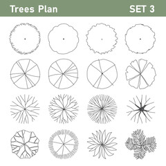 Tree top, tree plan - free hand drawn doodle top view trees for landscape  plan. Can change the stroke line