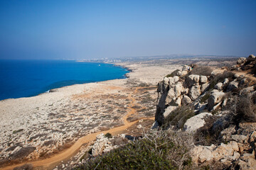 Bay of Aphrodite. Paphos, Cyprus. Evening, landmark.