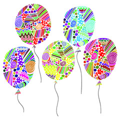 Vector illustration of festive colored balloons with asymmetrical elements.