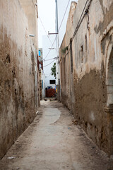 Narrow passages in the courtyards of residential buildings in the city of Sousse, Tunisia, Africa
