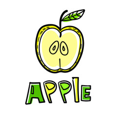 vector illustration with apple on a white background. fruit illustration. funny inscription.design of wrapping paper, textile, print, logo, element.