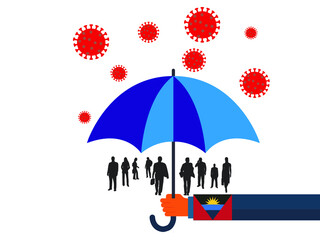 Business people vector flat illustration during Coronavirus Covid-19. Coronavirus infection control. Immune system protectio, support. 
government protection with umbrella