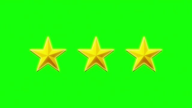 A full rating-review sequence, made of one, two, three, four or five stars (a vote going from gray to golden). Isolated on a green background.
