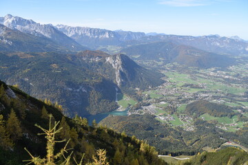 Autumn view of the Königsee from the top of the Jenner mountain