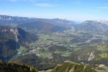 Autumn view of the Königsee from the top of the Jenner mountain