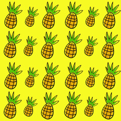 Seamless vector pattern with pineapple on yellow background. design of wrapping paper, textile, print.