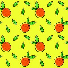 Seamless vector pattern with orange on yellow background. design of wrapping paper, textile, print.