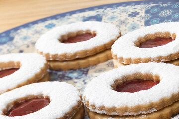 Obraz na płótnie Canvas Homemade cookies with forest fruit jam and sugar glass