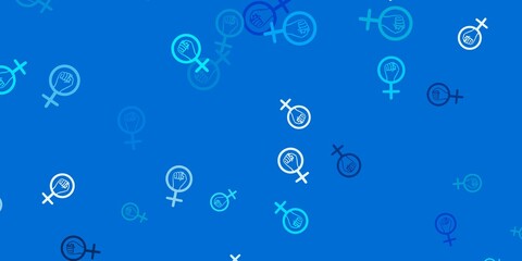 Light BLUE vector backdrop with woman's power symbols.