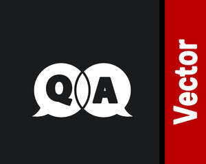 White Speech bubbles with Question and Answer icon isolated on black background. Q and A symbol. FAQ sign. Chat speech bubble and chart. Vector Illustration