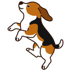 Outlined Beagle jumping in side view