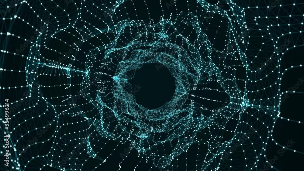 Poster spinning abstract interstellar tunnel or portal. background with illusion of infinity with many dots