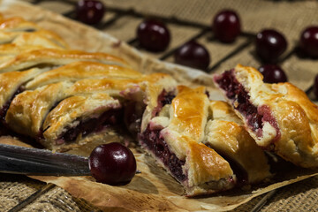 Puff pastry filled with cherries