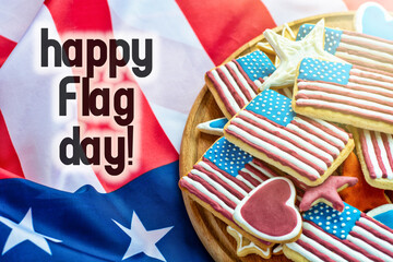 Obraz premium home baking cookies icing like american flag. patriotic background for US national holidays