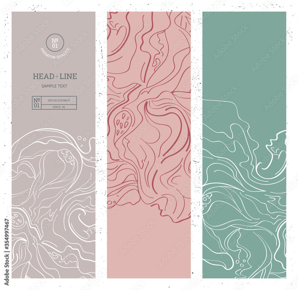 Aufkleber set of vertical minimalist banners with abstract art doodles. vector creative graphics. modern backg