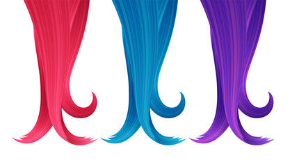 Set of Colorful Strands of Hair. Vector Design Element for Hairdressers, Beauty Salons, Hair Care Cosmetics
