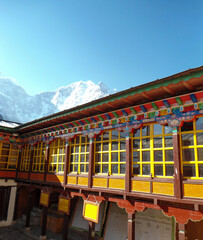 Tengboche Monastery in Everest Base Camp trek in Nepal. Colored walls and windows