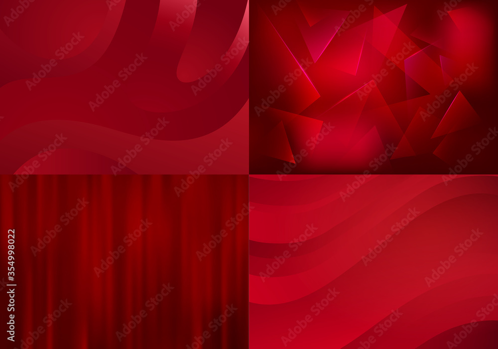 Poster Set of Red Backgrounds. Vector Abstract Minimalist Patterns. Modern Geometric Wallpapers with Ryby and Red Gradient
