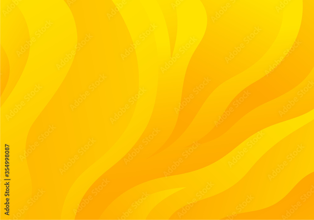 Poster Yellow Wavy Flow Background. Vector Dynamic Bg with Orange Gradient