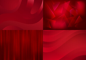 Set of Red Backgrounds. Vector Abstract Minimalist Patterns. Modern Geometric Wallpapers with Ryby and Red Gradient