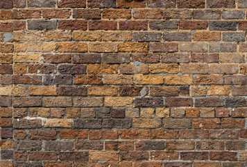 Background of rough texture brick in shades of brown, tan, and gray, creative copy space,...
