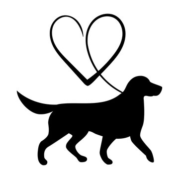 Dog and heart silhouette.