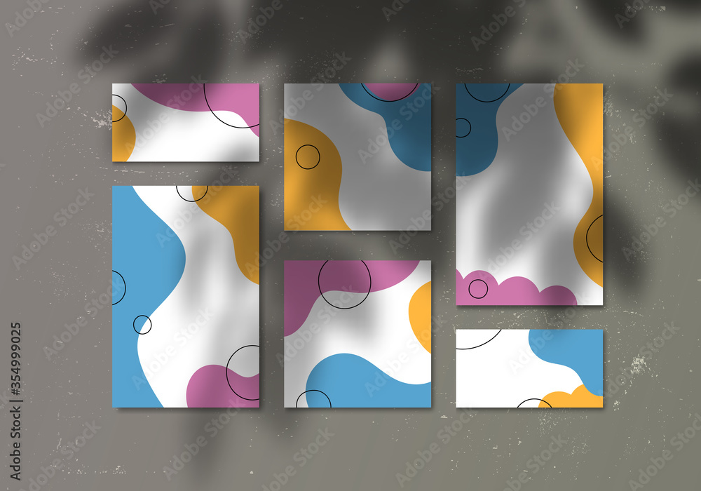 Poster minimalist template mock up design. vector collage with flyers graphic design with palm leaves shado
