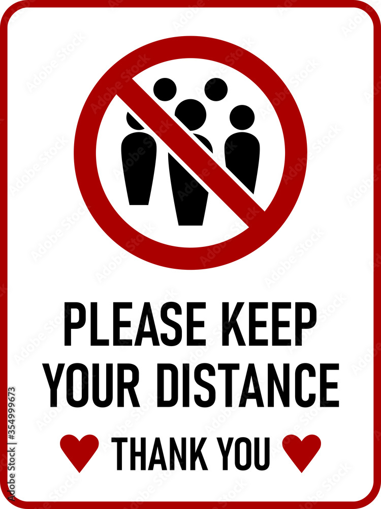 Poster please keep your distance thank you vertical rectangular instruction sign with an aspect ratio of 3:
