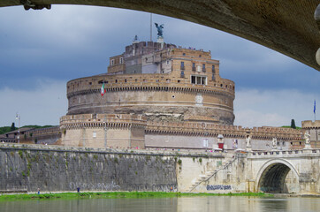 Ponte Sant'Angelo bridge with Castel Sant´Angelo and the Tiber close to Vatican, Rome, Lazio,...