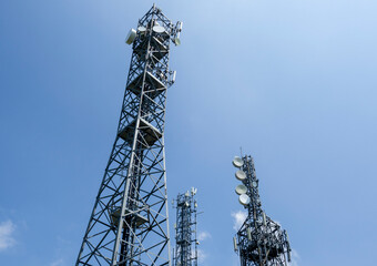 Group of towers for telecommunications, television broadcast, cellphone on mountain peak....