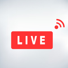 Live streaming flat logo - red vector design element with play button. Vector stock illustration.
